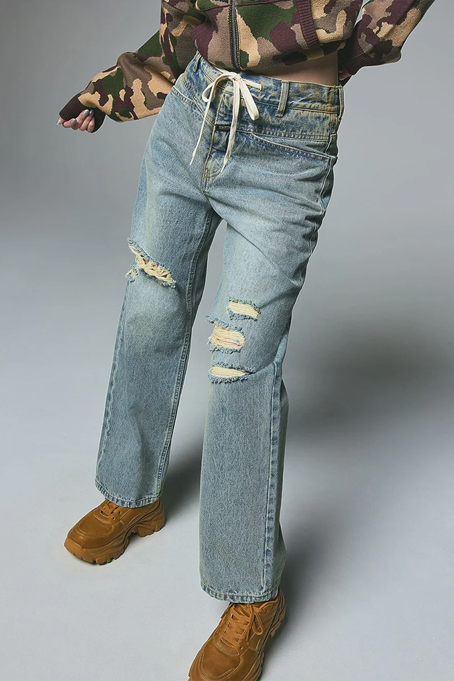 X-girl エックスガール 105253031013 DRAWSTRING DENIM PANTS ドローストリングデニムパンツ LtINDIGO 正規通販 レディース X-girl エックスガール / X-girl エックスガール 105253031013