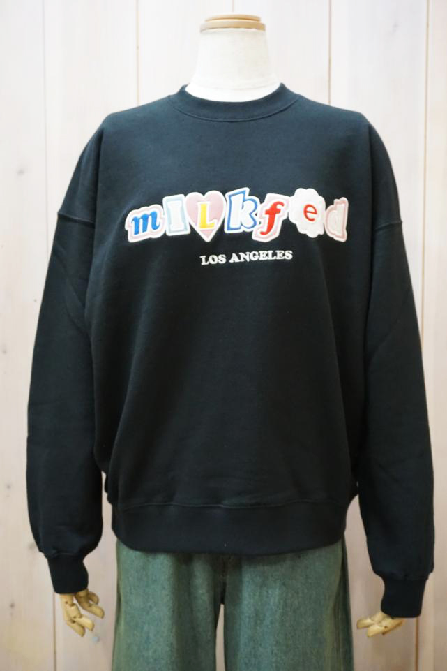 MILKFED. ミルクフェド 103234012005 PATCH SWEATSHIRT MILKFED. クルーネックスウェット BLACK MILKFED. ミルクフェド / MILKFED. ミルクフェド 103234012005
