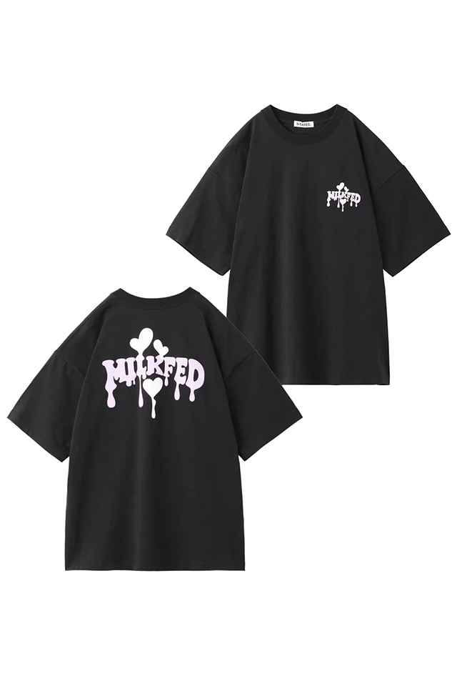 MILKFED. ミルクフェド 103232011010 MELTY LOGO WIDE S/S TEE MILKFED. Tシャツ BLACK 正規通販 レディース