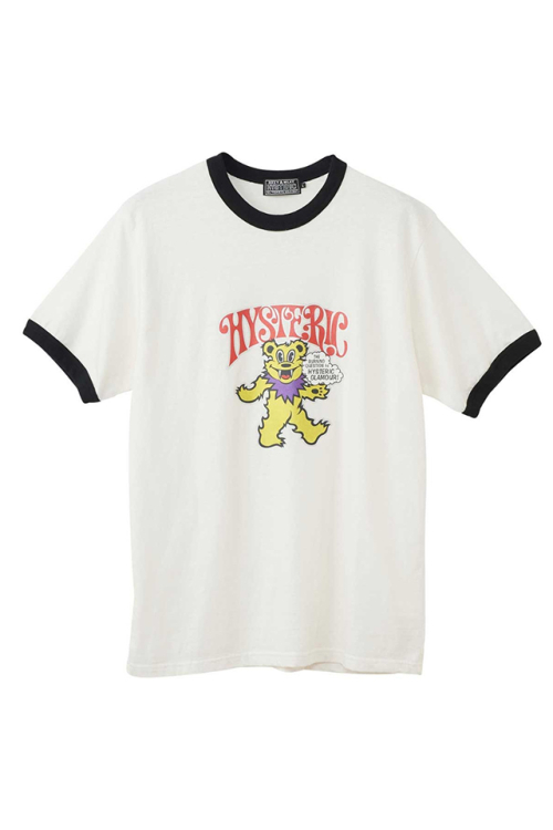 HYSTERIC GLAMOUR ヒステリックグラマー 02251CT38 FIRE BEAR GLITTER Tシャツ WHITE 正規通販 メンズ
