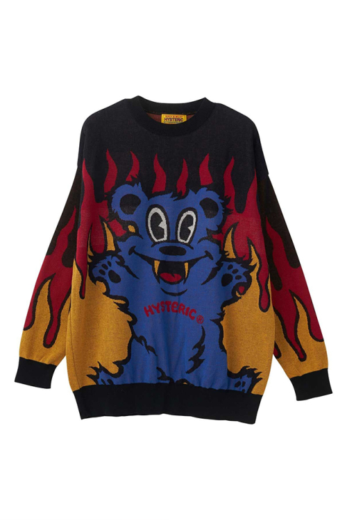 HYSTERIC GLAMOUR ヒステリックグラマー 01253NS02 FIRE BEARジャカード セーター BLACK 正規通販 レディース