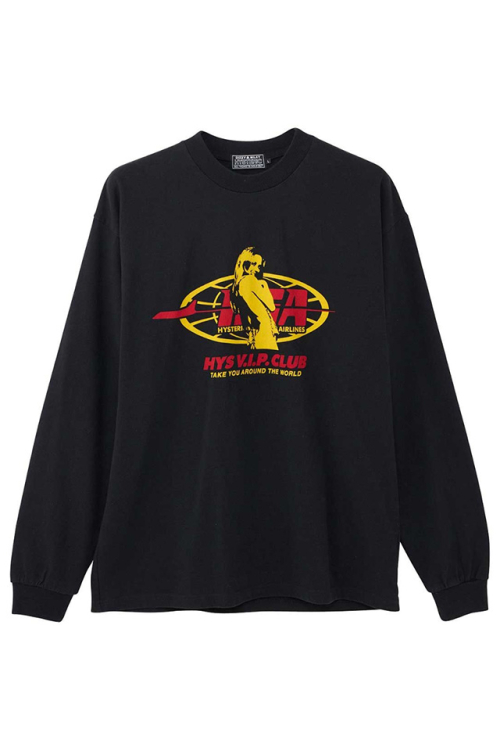 HYSTERIC GLAMOUR ヒステリックグラマー 02233CL10 HYSTERIC AIRLINE Tシャツ BLACK 正規通販 メンズ