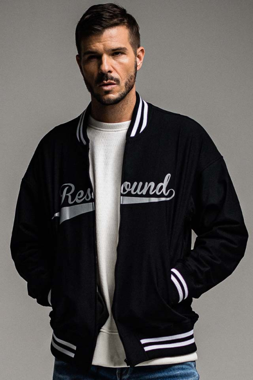 RESOUND CLOTHING RC26-C-010 BB ROGO HEAT VARSITY JACKET スタジャン BLACK 正規通販 メンズ