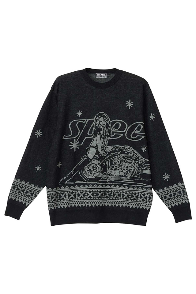 HYSTERIC GLAMOUR ヒステリックグラマー 02263NS06 SPEEDSTERジャカード セーター BLACK 正規通販 メンズ レディース