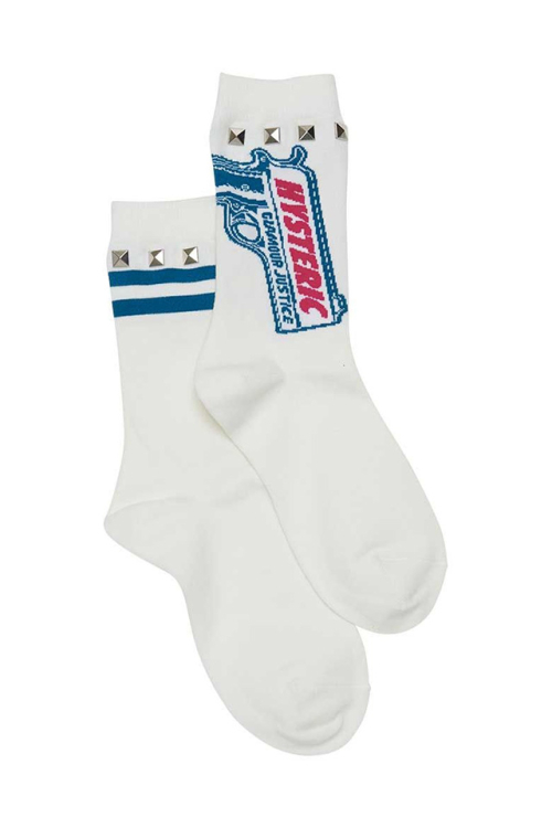HYSTERIC GLAMOUR ヒステリックグラマー 01263QT01 GLAMOUR JUSTICE スタッズソックス WHITE 正規通販 レディース