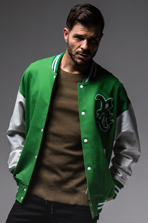 RESOUND CLOTHING  リサウンドクロージング RC25-C-008 RC Jersey OVER VARSITY JACKET ジャージドロップショルダースタジャン GREEN 公式通販 メンズ