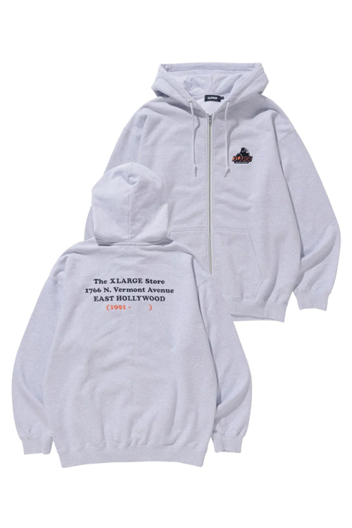 XLARGE STORE ADDRESS ZIP HOODED SWEAT XLARGE ジップパーカー ASH 101224012035 正規通販 メンズ レディース