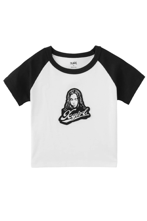 X-girl エックスガール 105261011009 FACE EMBROIDERED PATCH RAGLAN S/S BABY TEE ベビーTシャツ WHITE 正規通販 レディース