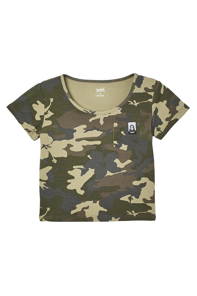 X-girl エックスガール 105262013002 FACE LABEL S/S BABY TEE ベビーTシャツ CAMO 正規通販 レディース