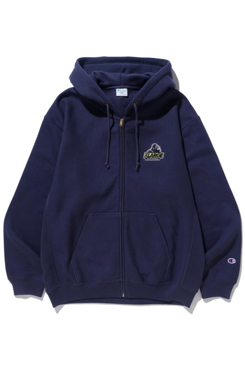 XLARGE エクストララージ 101234012026 XLARGE×Champion REVERSE WEAVE FULL-ZIP HOODED SWEAT フルジップフードスウェット NAVY 正規通販 メンズ レディース コラボ