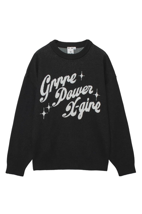 X-girl エックスガール 105253015004 GIRL POWER LOGO JACQUARD KNIT TOP ジャガードニット BLACK 正規通販 レディース