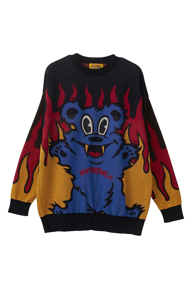 HYSTERIC GLAMOUR ヒステリックグラマー 01253NS02 FIRE BEARジャカード セーター BLACK 正規通販 レディース