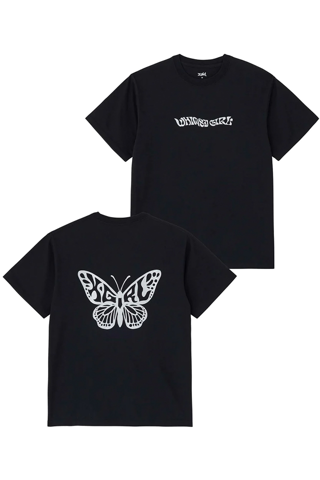 X-girl エックスガール 105232011014 GLITTER BUTTERFLY LOGO S/S TEE X-girl Tシャツ BLACK 正規通販 レディース
