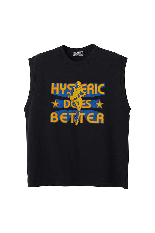 HYSTERIC GLAMOUR ヒステリックグラマー 02261CR02 HYSTERIC DOES BETTER ノースリーブTシャツ BLACK 正規通販 メンズ