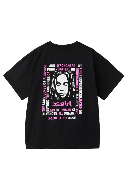 X-girl エックスガール 105253011013 MESSAGE BOX FRAMED FACE S/S TEE Tシャツ BLACK 正規通販 レディース
