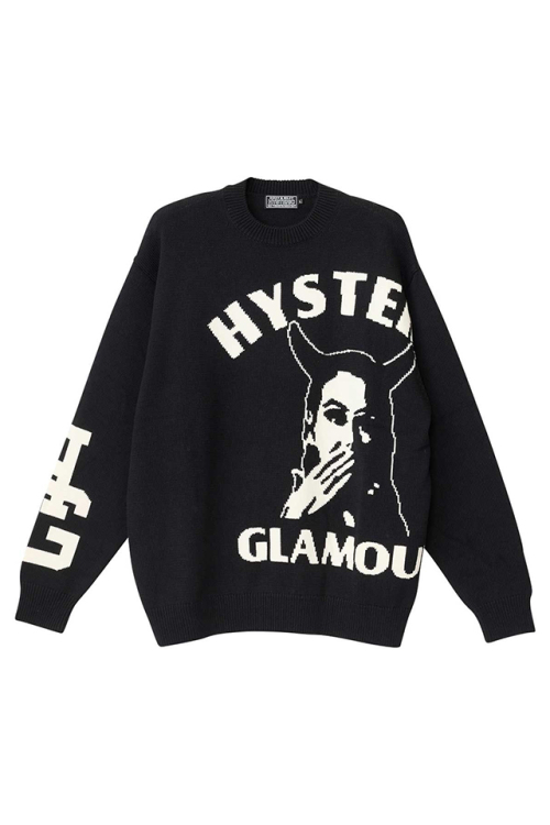 HYSTERIC GLAMOUR ヒステリックグラマー 02263NS02 SPEAK NO EVIL編込 セーター BLACK 正規通販 メンズ レディース