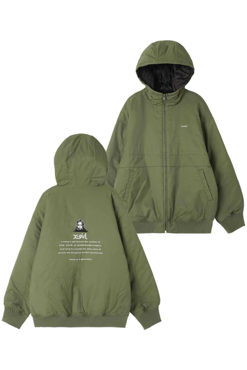 X-girl エックスガール 105233021007 REVERSIBLE QUILTED JACKET X-girl リバーシブルジャケット OLIVE 正規通販 レディース