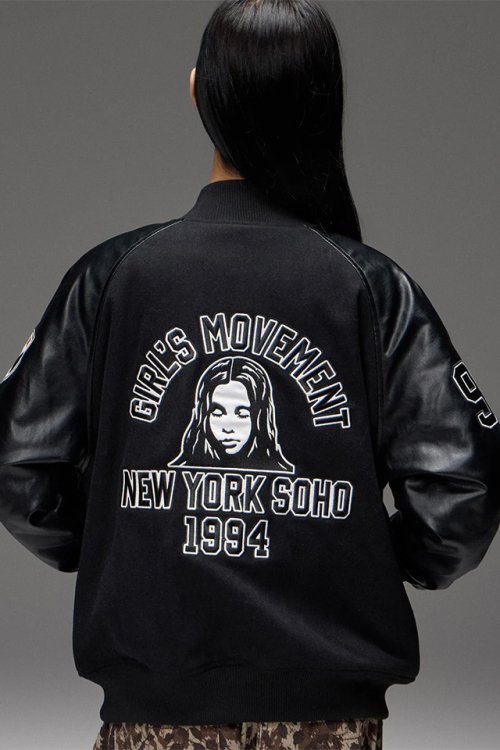 X-girl エックスガール 105264021007 FACE PATCH STADIUM JACKET スタジアムジャケット BLACK 正規通販 レディース