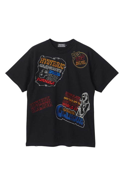 HYSTERIC GLAMOUR ヒステリックグラマー 02263CT03 HYSTERIC SCRATCH刺繍 Tシャツ BLACK 正規通販 メンズ