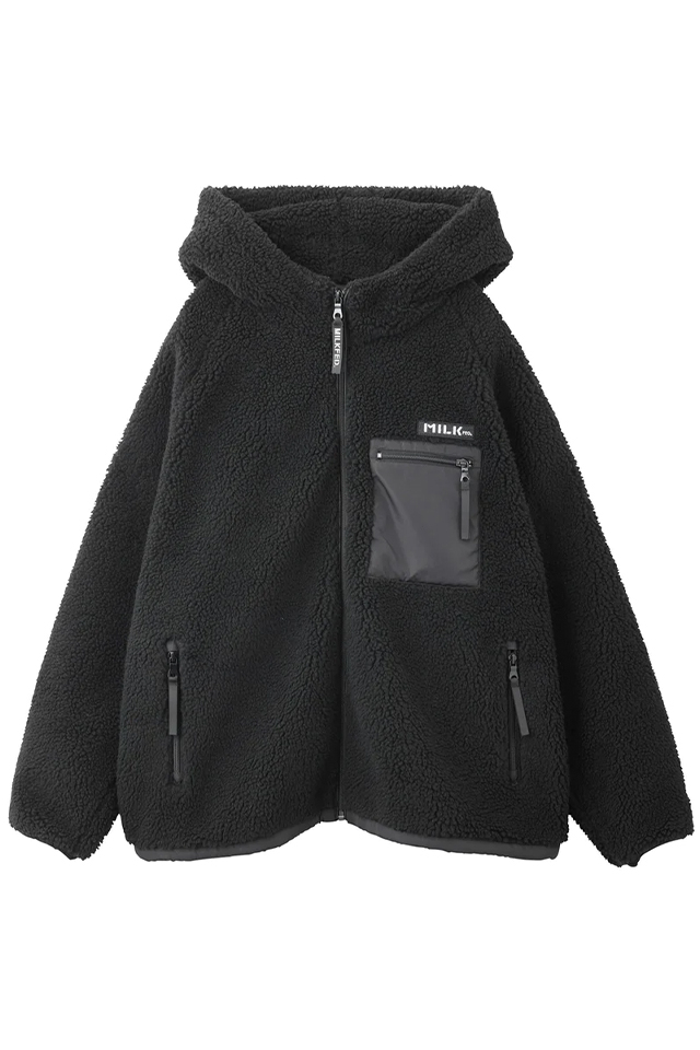 MILKFED. ミルクフェド 103233021008 BOA ZIP UP HOODED JACKET MILKFED. ボアジップパーカー BLACK 正規通販 レディース