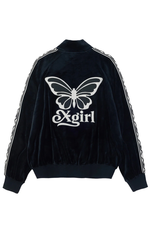 X-girl エックスガール 105263012005 BUTTERFLY VELOUR TRACK JACKET バタフライベロアトラックジャケット BLACK 正規通販 レディース