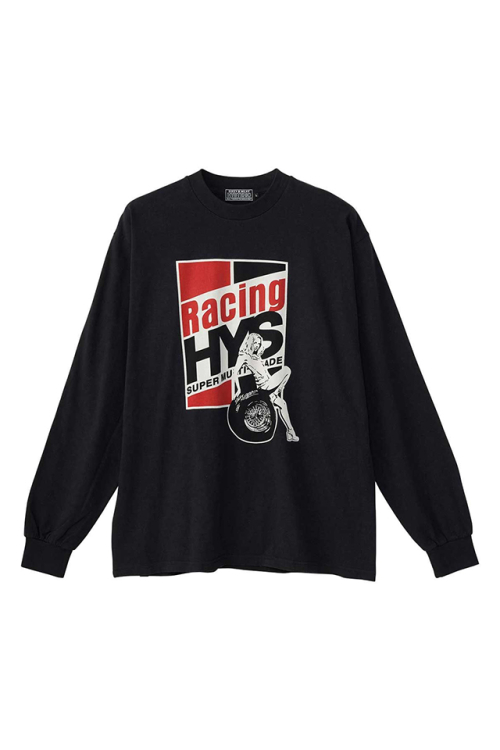 HYSTERIC GLAMOUR ヒステリックグラマー 02253CL03 RACING HYS Tシャツ BLACK 正規通販 メンズ