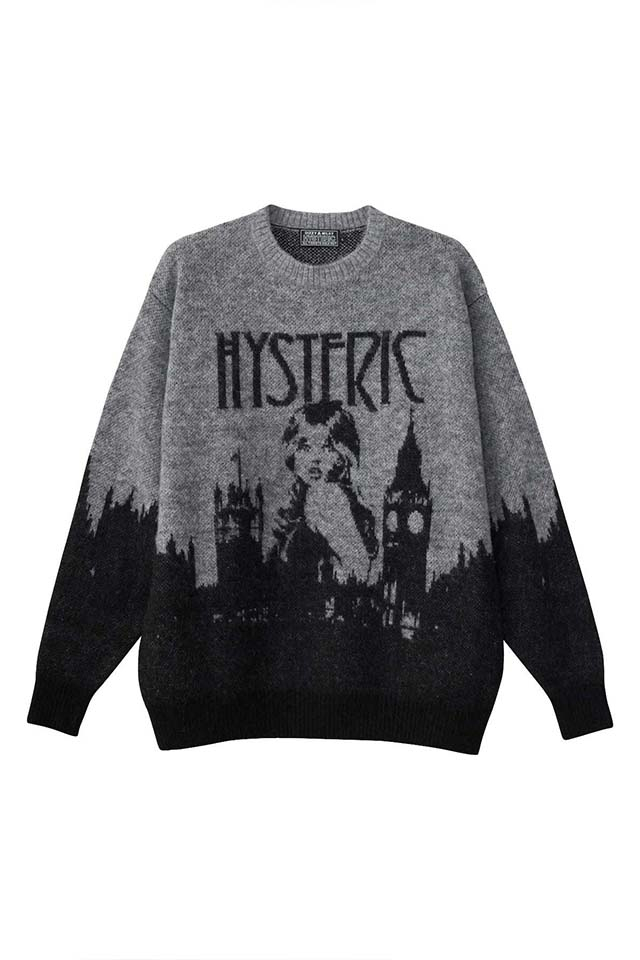 HYSTERIC GLAMOUR ヒステリックグラマー 02253NS12 LONDON CALLINGジャカード セーター BLACK 正規通販 メンズ レディース