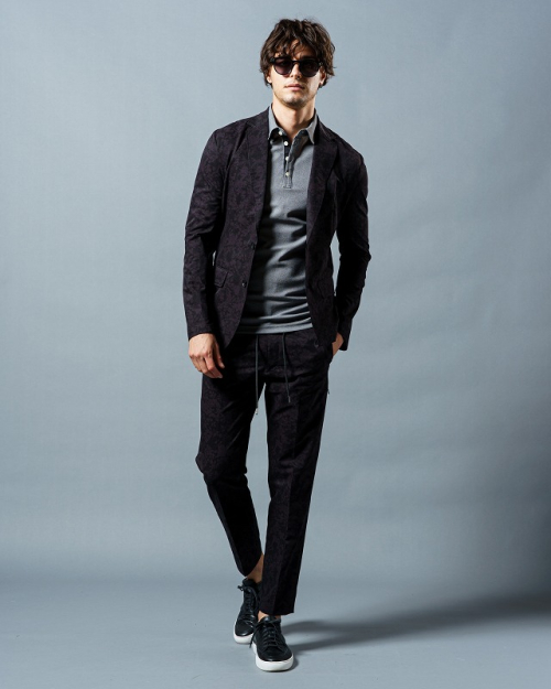 wjk ダヴルジェイケイ 2028 pe04v cool-dots&#174; jacket & pants (botanical) セットアップ BLACK 正規通販 メンズ