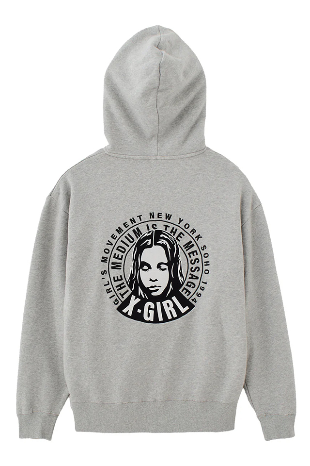 X-girl エックスガール 105261012016 CIRCLE MESSAGE AND FACE ZIP UP SWEAT HOODIE ジップパーカー ASH 正規通販 レディース