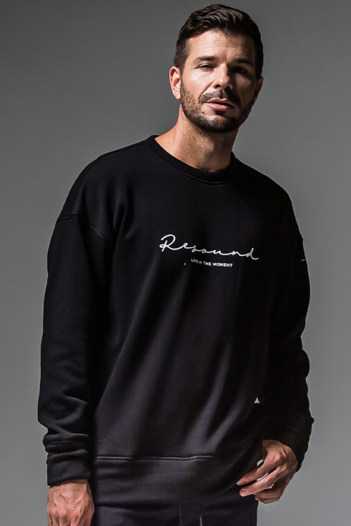 RESOUND CLOTHING リサウンドクロージング RC30-C-005 handwriting rogo velours fleece drop trainer ルーズトレーナー BLACK 正規通販 メンズ