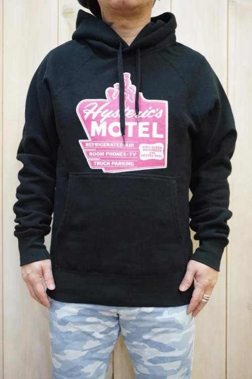 HYSTERIC GLAMOUR 02223CF04 HYSTERIC’S MOTEL パーカー BLACK 正規通販 メンズ