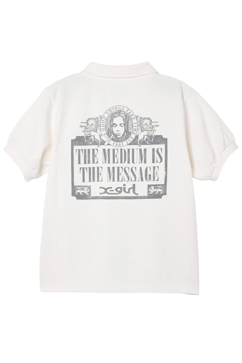 X-girl エックスガール 105262013008 VINTAGE LABEL FACE BABY POLO TOP ポロシャツ WHITE 正規通販 レディース