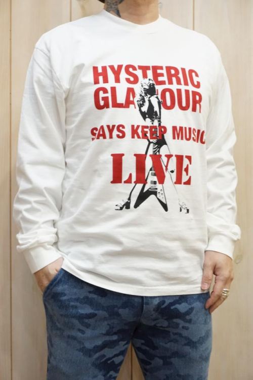 HYSTERIC GLAMOUR ヒステリックグラマー 02221CL01 KEEP MUSIC Tシャツ WHITE 正規通販 メンズ