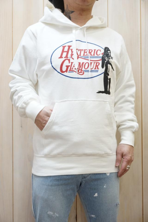 HYSTERIC GLAMOUR ヒステリックグラマー 02221CF02 CLASSIC OVAL パーカー WHITE 正規通販 メンズ