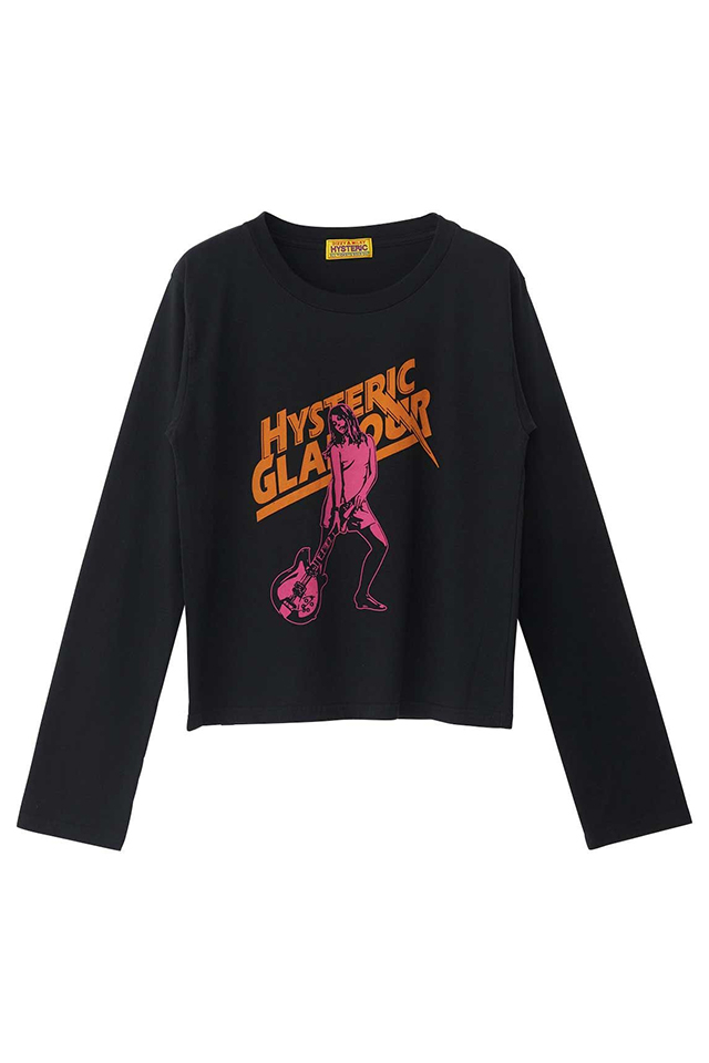 HYSTERIC GLAMOUR ヒステリックグラマー 01261CL02 HYSTERIC LIGHTNING ショート丈Tシャツ BLACK 正規通販 レディース