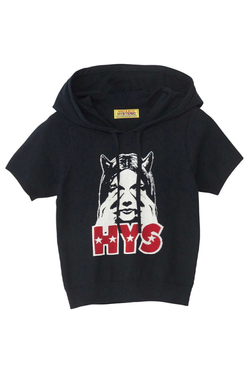 HYSTERIC GLAMOUR ヒステリックグラマー 01261NS05 SEE NO EVIL編込 パーカー BLACK 正規通販 レディース