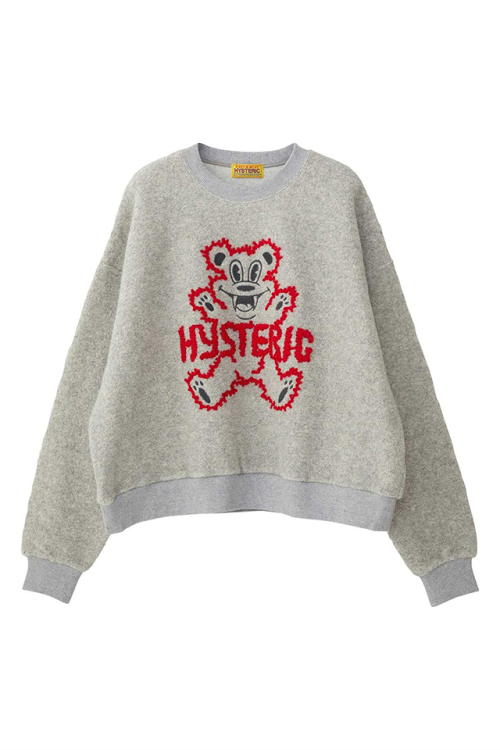 HYSTERIC GLAMOUR ヒステリックグラマー 01253CS03 FIRE BEAR刺繍 オーバーサイズスウェット TOP GRAY 正規通販 レディース