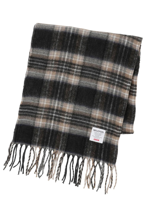 MILKFED. ミルクフェド 103233054005 SHAGGY PLAID STOLE MILKFED. チェック柄大判ストール BLACK 正規通販 レディース