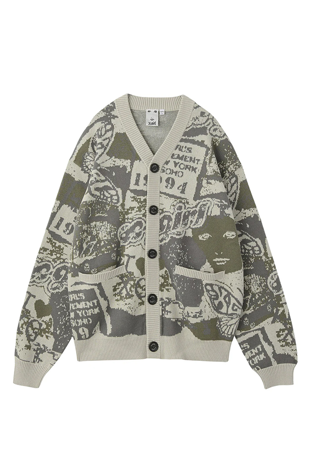X-girl エックスガール 105254015019 COLLAGE GRAPHIC JACQUARD KNIT CARDIGAN コラージュグラフィックジャガードニットカーディガン OLIVE 正規通販 レディース