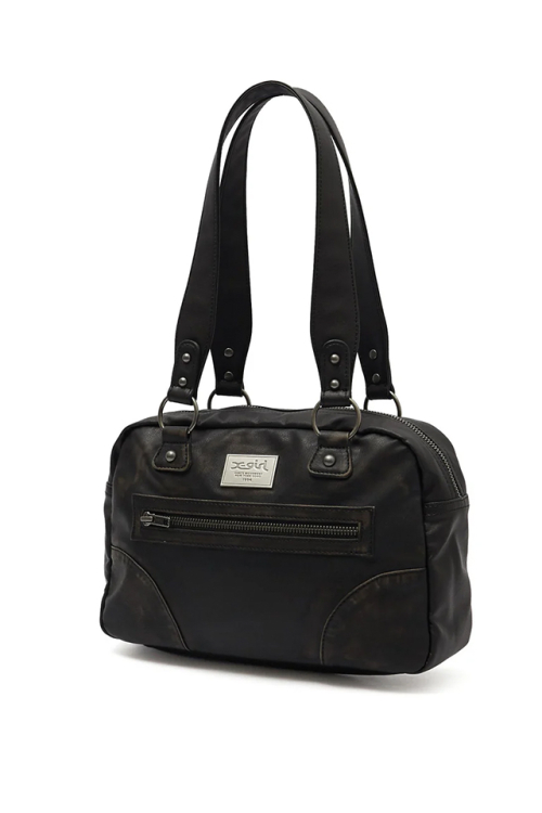 X-girl エックスガール 105262053005 METAL LOGO PLATE FAUX LEATHER HANDBAG バッグ BLACK 正規通販 レディース