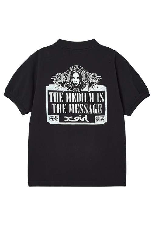 X-girl エックスガール 105262013008 VINTAGE LABEL FACE BABY POLO TOP ポロシャツ BLACK 正規通販 レディース