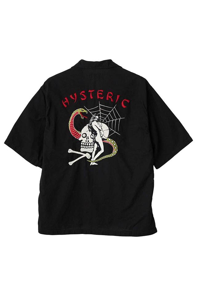 HYSTERIC GLAMOUR ヒステリックグラマー 02261AH13 SNAKE&SKULL刺繍 ユーティリティシャツ BLACK 正規通販 メンズ