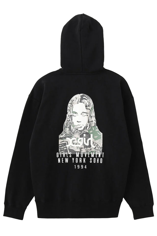 X-girl エックスガール 105254012031 COLLAGE CAMO FACE ZIP UP SWEAT HOODIE ジップパーカー BLACK 正規通販 レディース