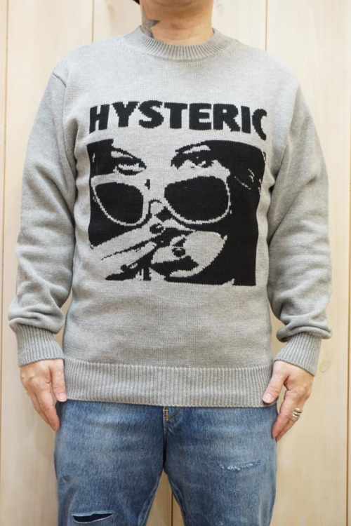 HYSTERIC GLAMOUR 02223NS04 STILL CRAZY編込 セーター TOP GRAY 正規通販 メンズ