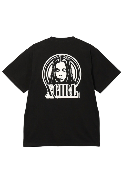 X-girl エックスガール 105242011010 CIRCLE BACKGROUND FACE LOGO S/S TEE Tシャツ BLACK 正規通販 レディース