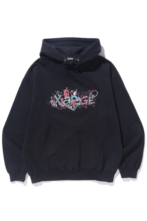 XLARGE エクストララージ 101234012019 TURN THE MUSIC ON HOODED SWEATSHIRT XLARGE パーカー BLACK 正規通販 メンズ レディース