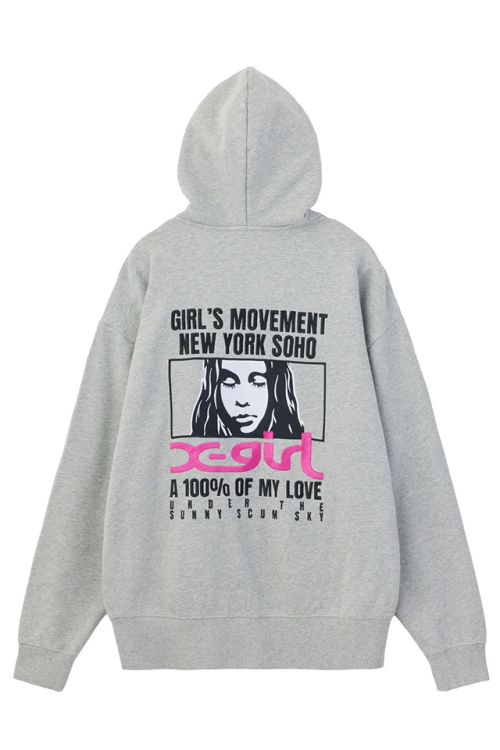 X-girl エックスガール 105263012013 FACE BOX AND MESSAGE ZIP UP SWEAT HOODIE ジップパーカー ASH 正規通販 レディース