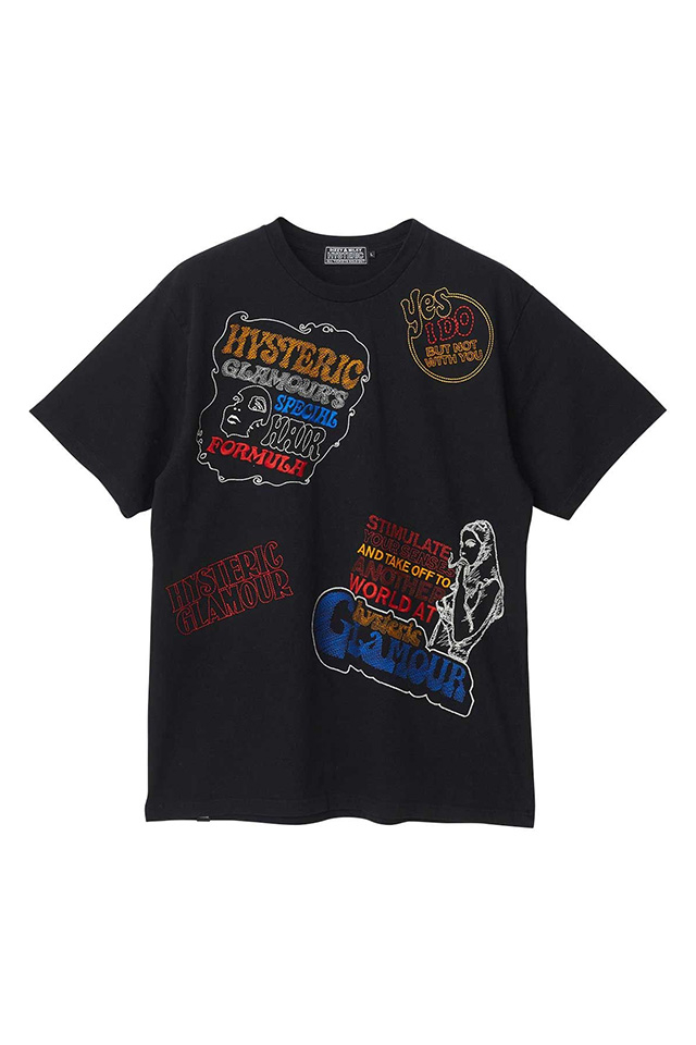 HYSTERIC GLAMOUR ヒステリックグラマー 02263CT03 HYSTERIC SCRATCH刺繍 Tシャツ BLACK 正規通販 メンズ