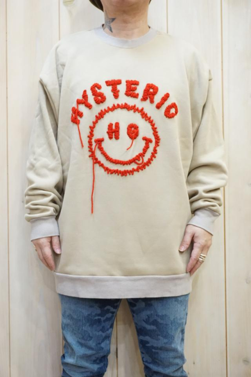 HYSTERIC GLAMOUR 01223CS04 SMILE刺繍 オーバーサイズスウェット BEIGE 正規通販 レディース