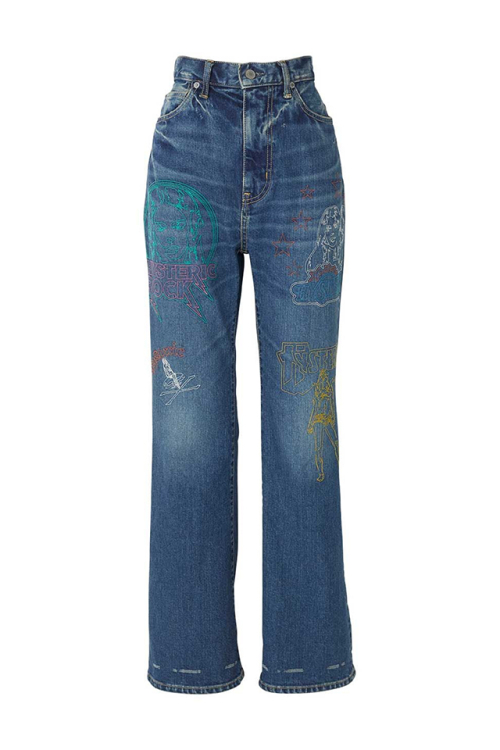 HYSTERIC GLAMOUR ヒステリックグラマー 01261AP12 HYSTERIC WOMAN SCRATCHステッチ刺繍 デニムフレアパンツ LIGHT INDIGO BLUE 正規通販 レディース